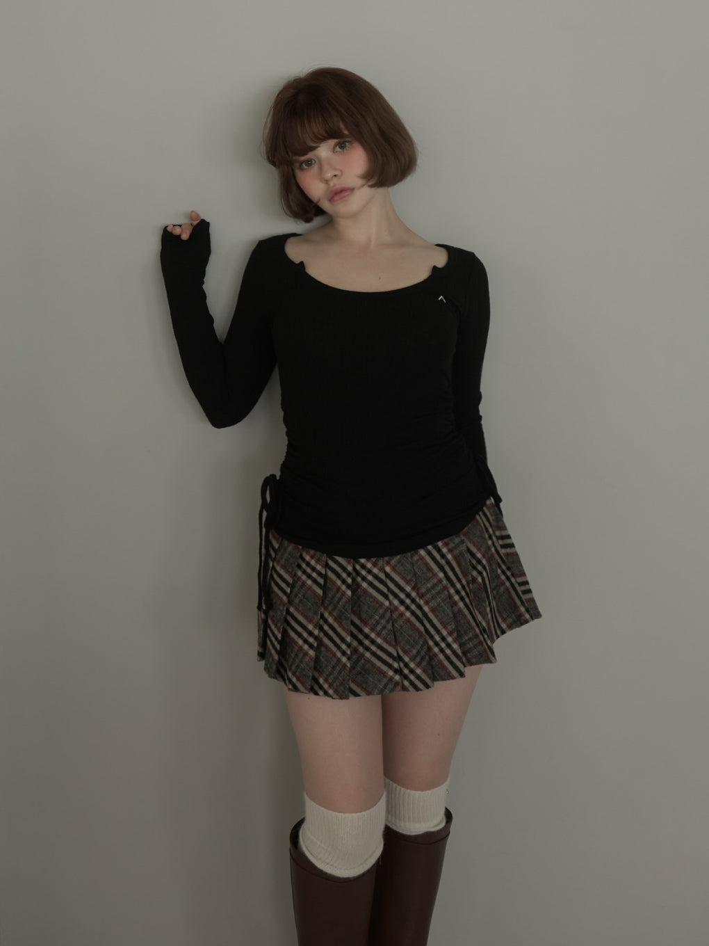 ANDMARY】Monica check pleats mini skirt