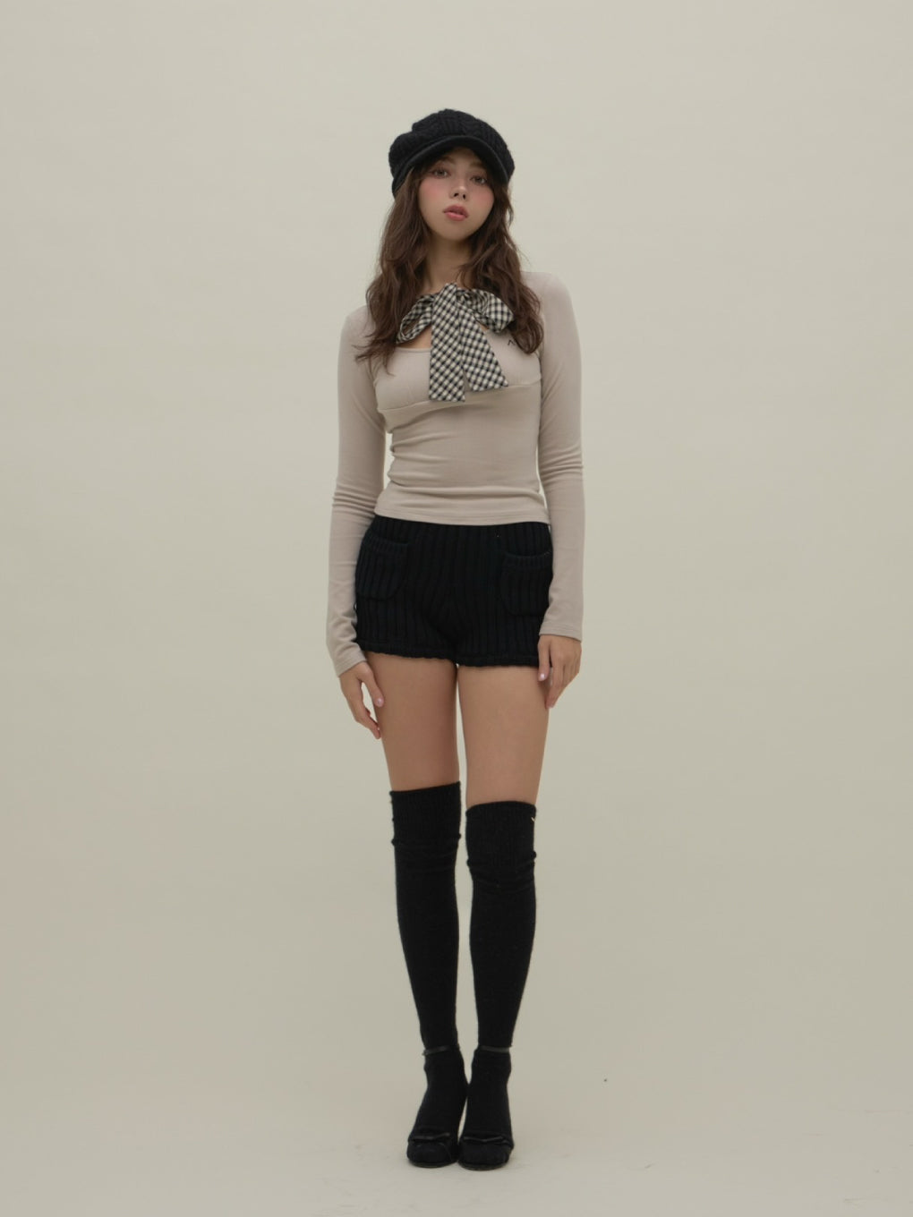 ANDMARY】Ami ribbon check tops