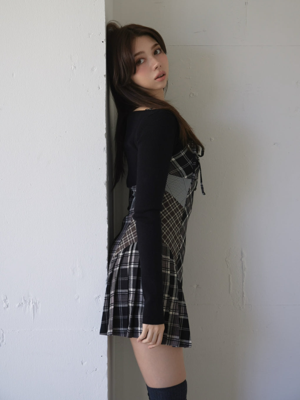 Nadia check pleats mini dress