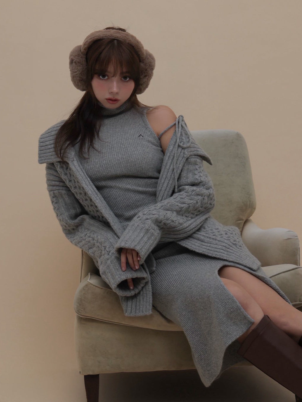 ANDMARY】Nana cable knit set dress