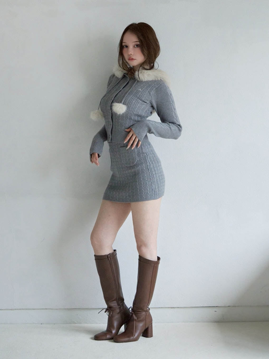Reo fur knit set up