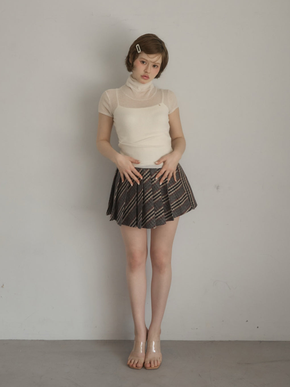 ANDMARY】Monica check pleats mini skirt