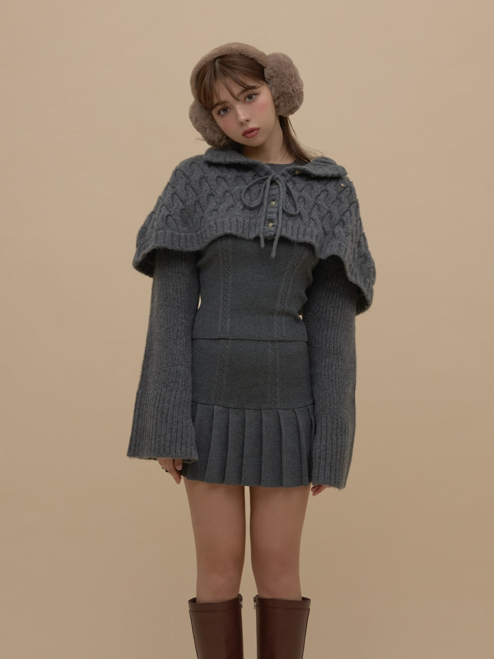 Sサイズ ANDMARY aine set ニット付き ANDMARY】Snow cape knit set up