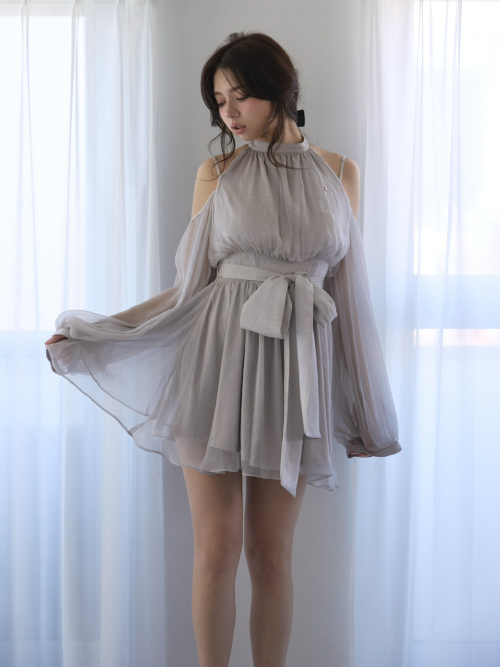 ワンピース andmary Fairy chiffon mini dress ANDMARY】Fairy chiffon mini dress