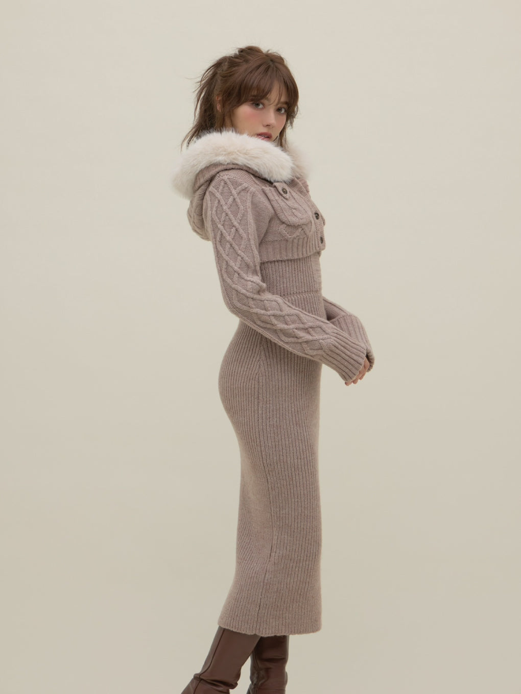 andmary Nara frill set up ブラウン ANDMARY】Nara hood set dress