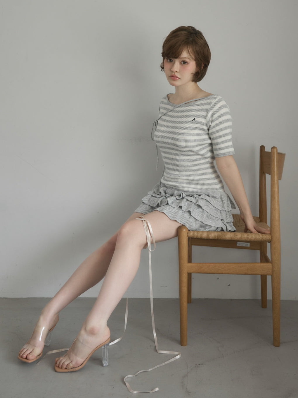 ワンピース Rachel knit frill mini dress andmary ANDMARY】Rachel knit frill mini dress