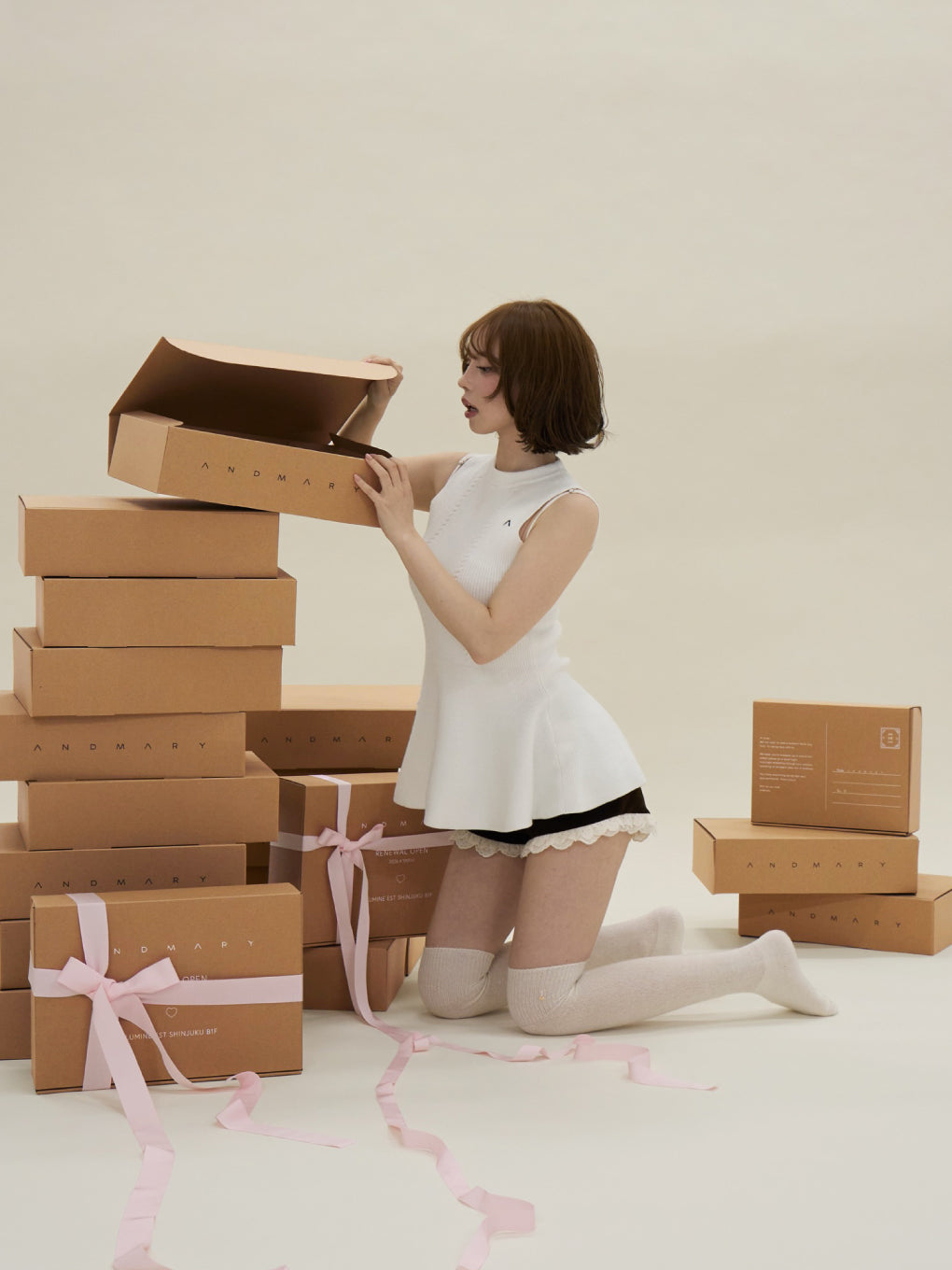 andmary Adel peplum knit tops ivory 新品 ANDMARY】Adel peplum knit tops