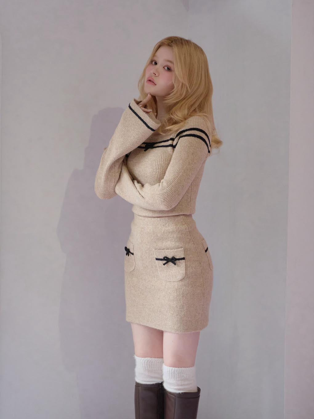 Blair ribbon knit tops ANDMARY Beige