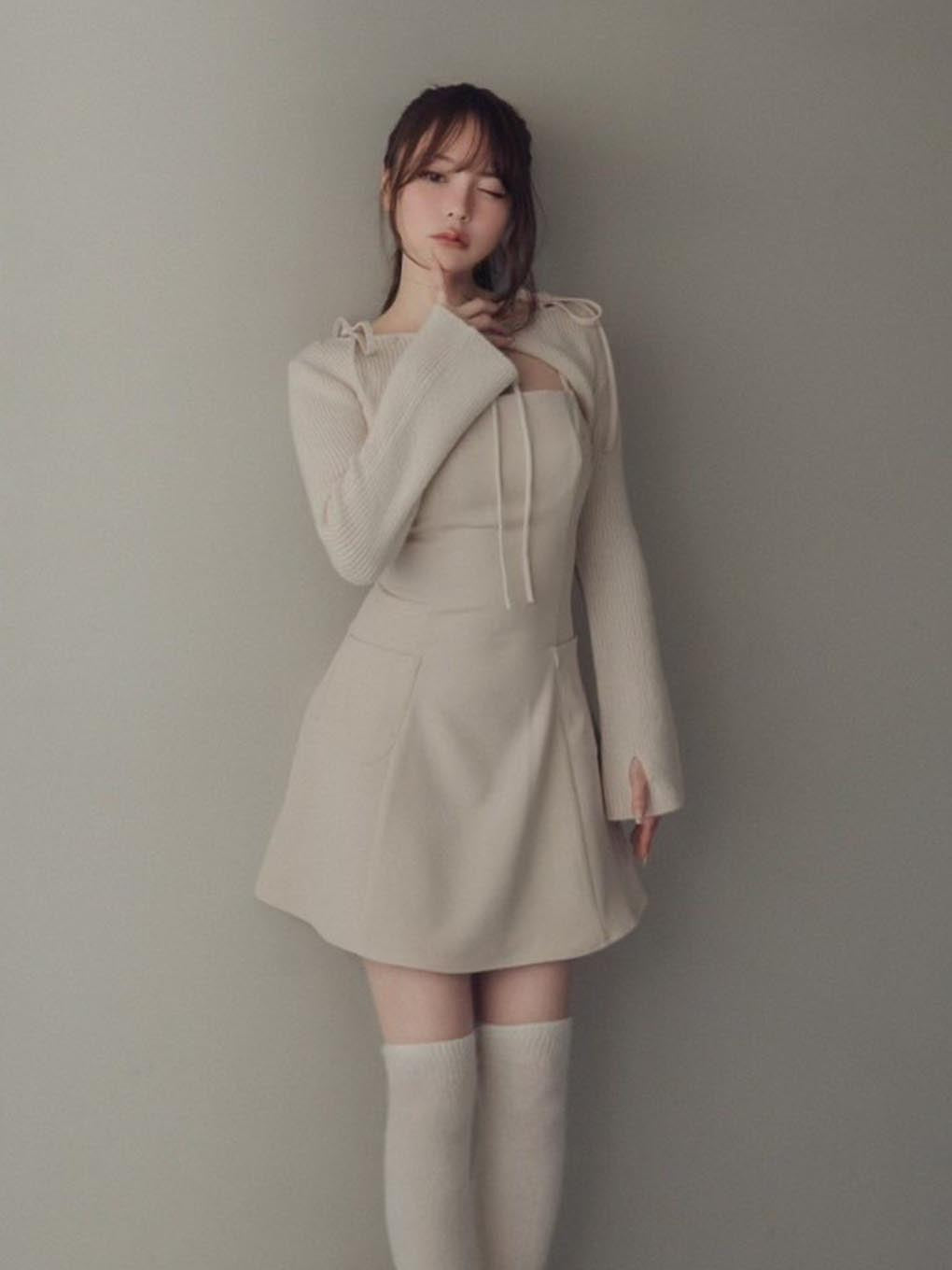 andmary Lamia knit set mini dress袖丈長袖