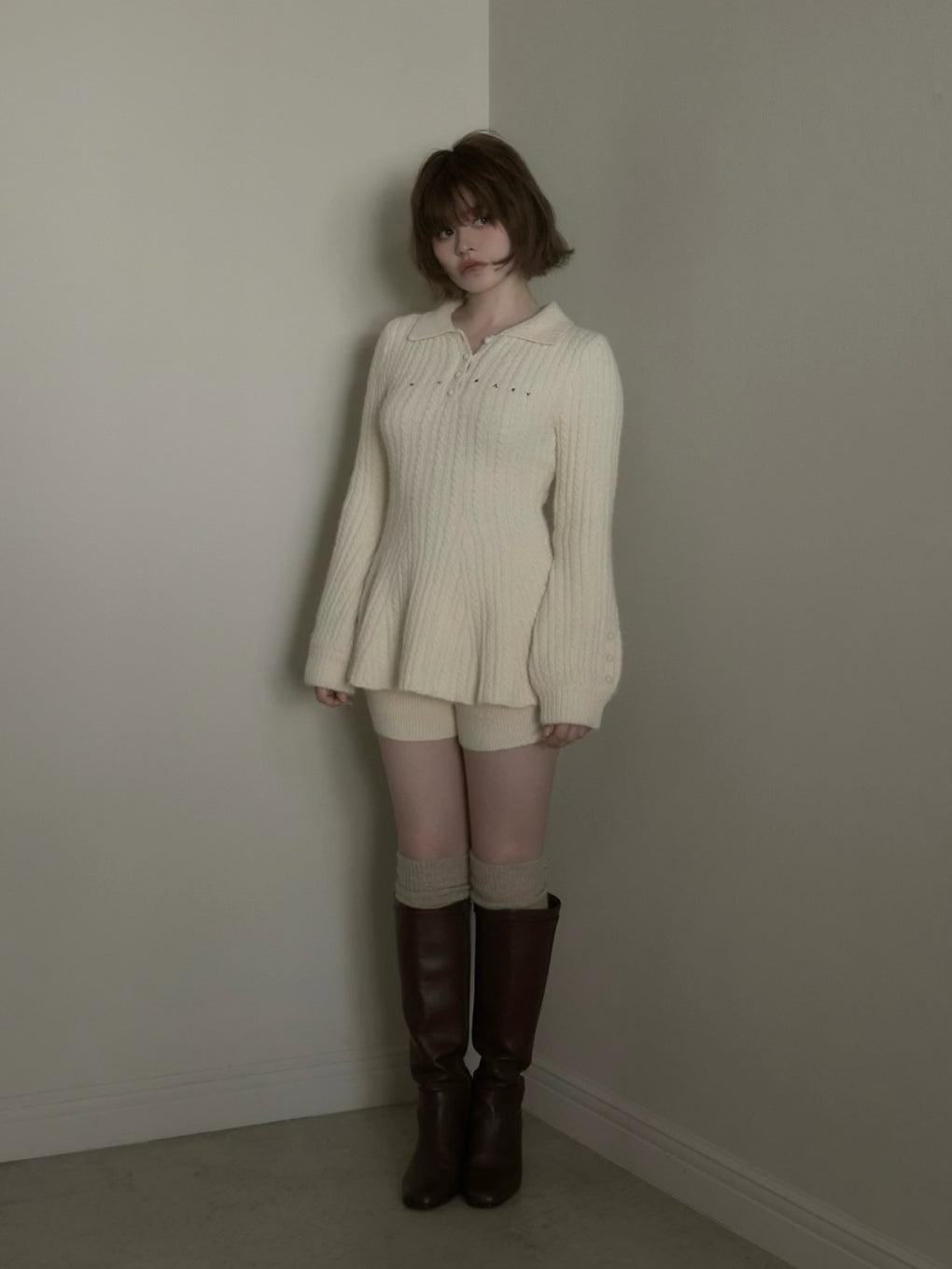 トップス ANDMARY Dada cable set up ivory ANDMARY】Dada cable set up