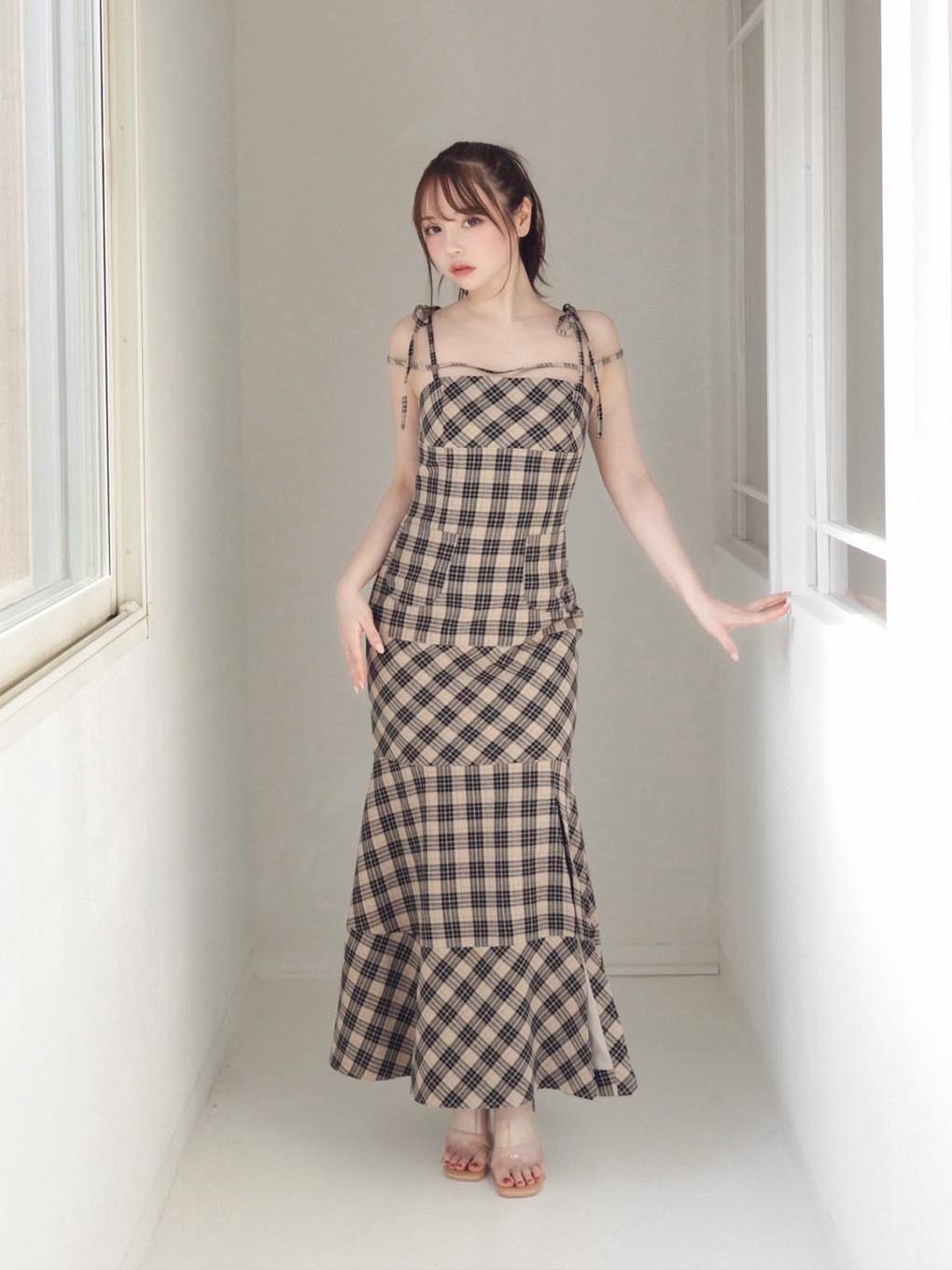 【新品】ANDMARY Cecily check long dress中心丈118113cm