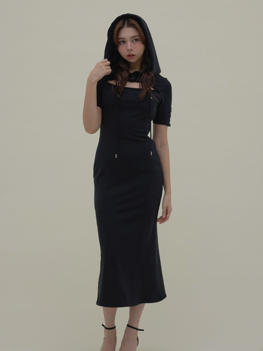 ワンピース andmary Heart button slit dress black ANDMARY】Heart button slit dress