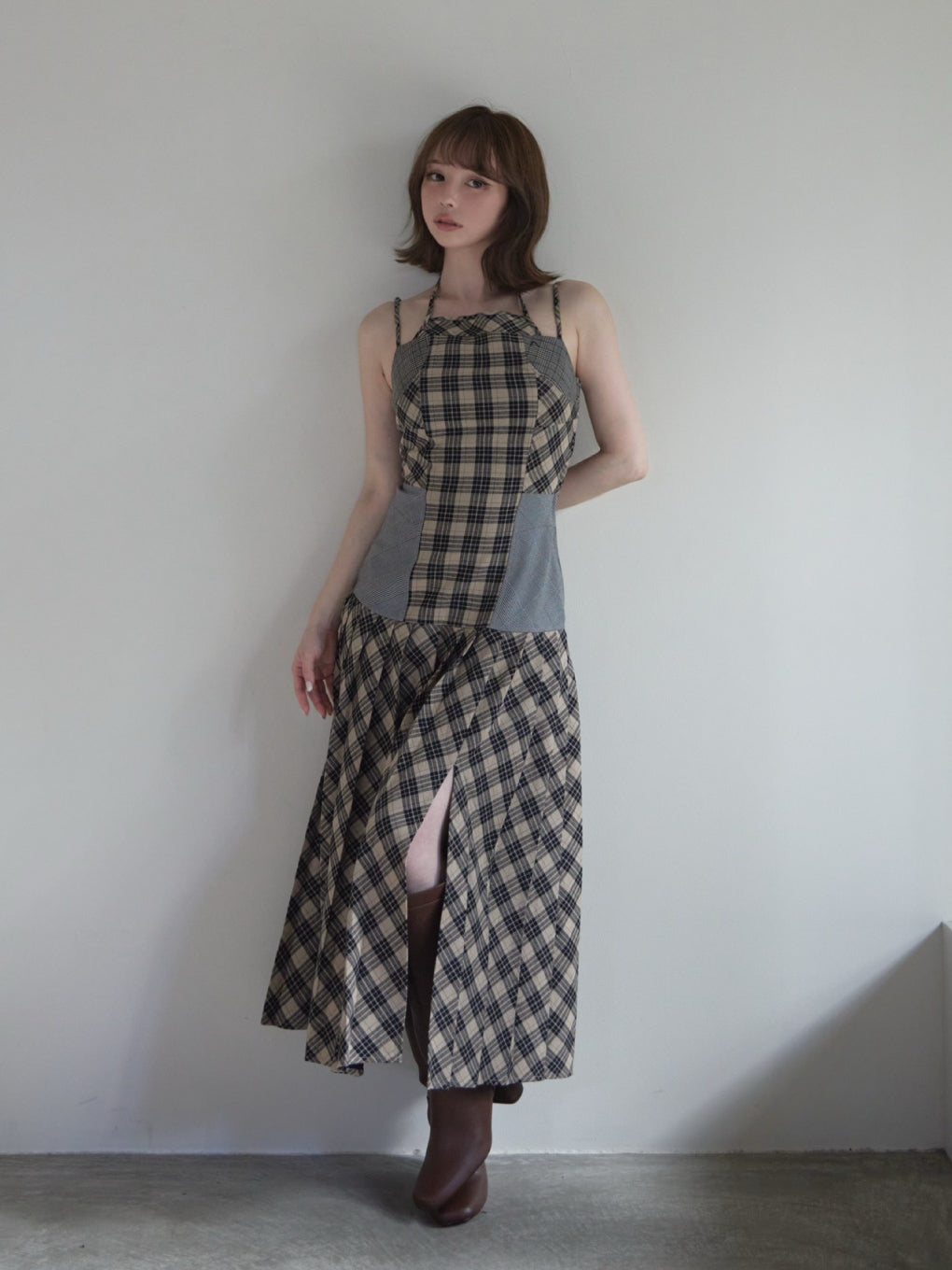 Anne check long dress