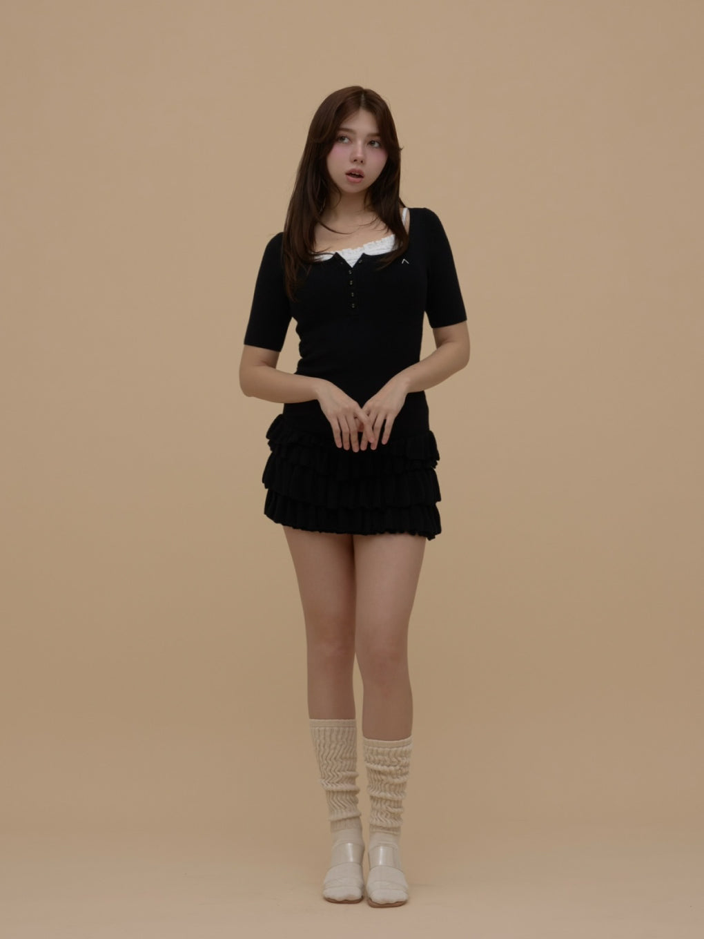スカート andmary Cyndi frill knit mini dress ANDMARY】Cyndi frill knit mini dress