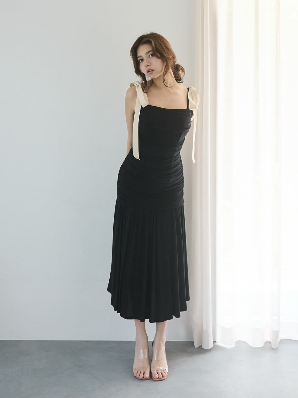 ANDMARY Lady like long dress ブラック ANDMARY】Nova gather long dress