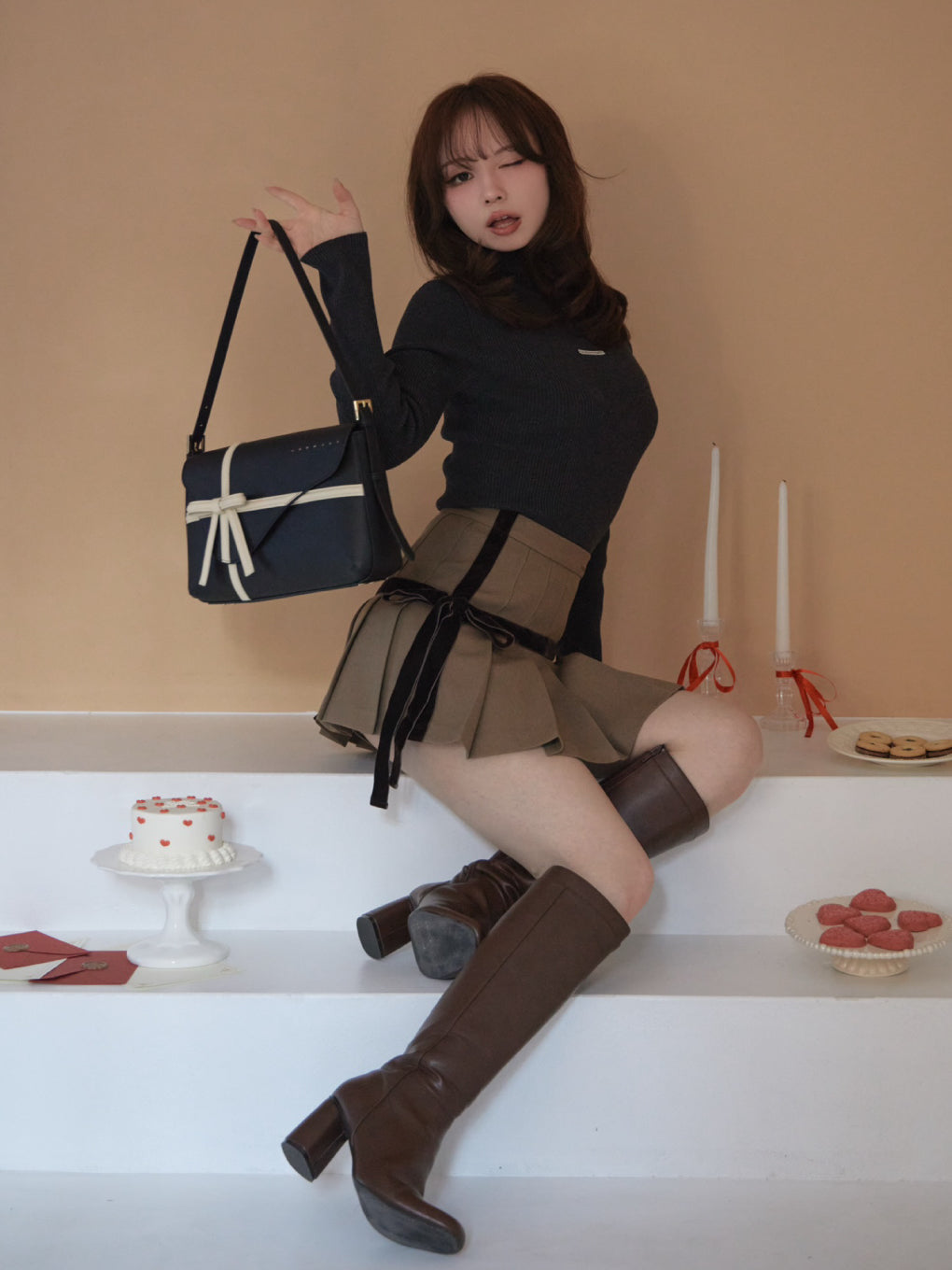 ANDMARY】Valentine ribbon leather bag