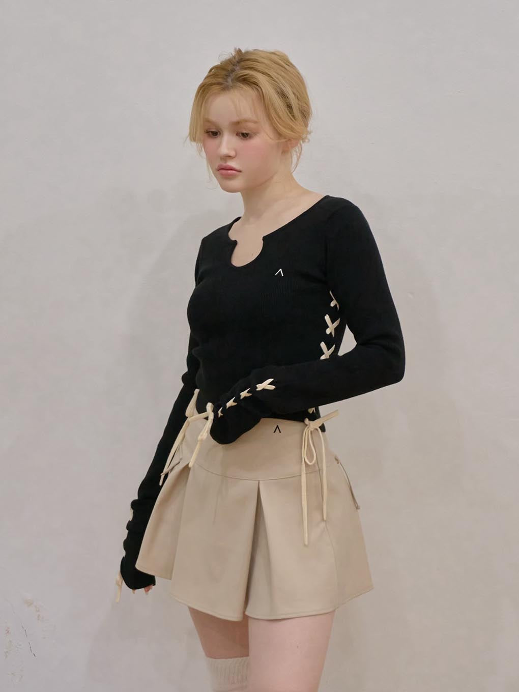 andmary Millie ribbon knit tops black