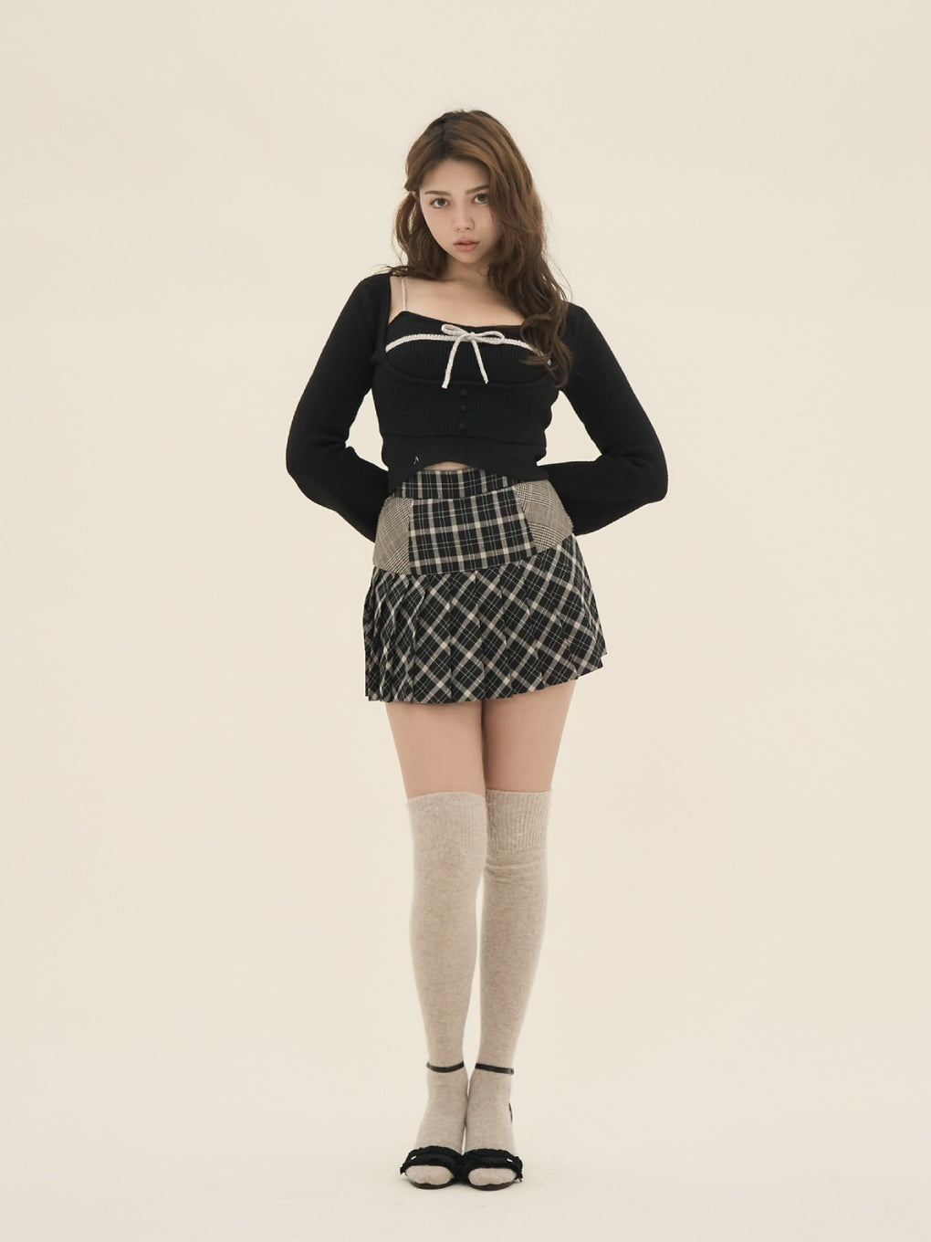 Coco check pleats skirt