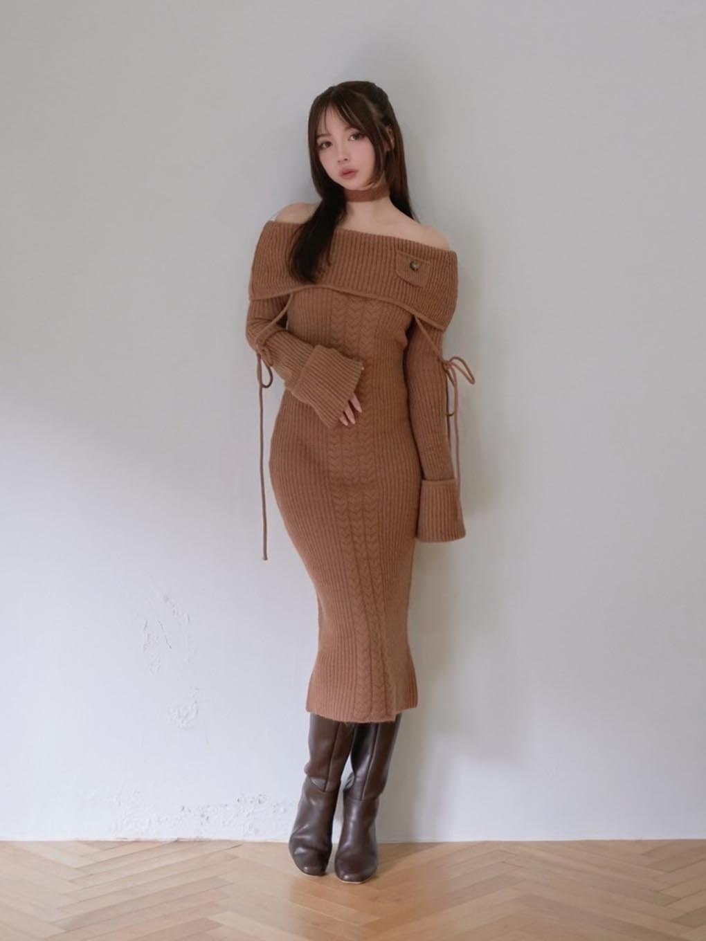 andmary May cable knit dress黒瀧まりあ