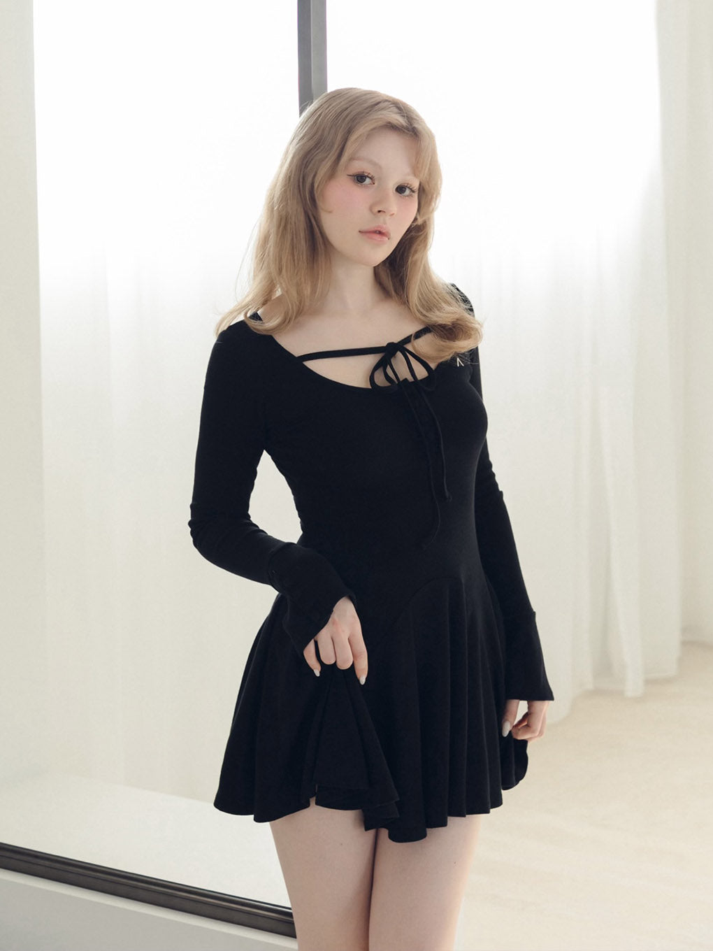 レディースNina flare mini dress BLACK Fsize