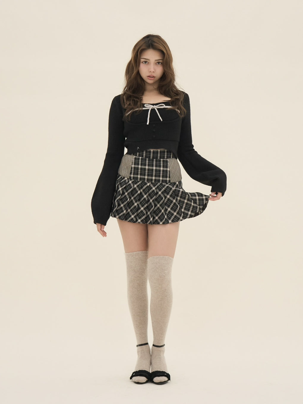 Coco check pleats skirt