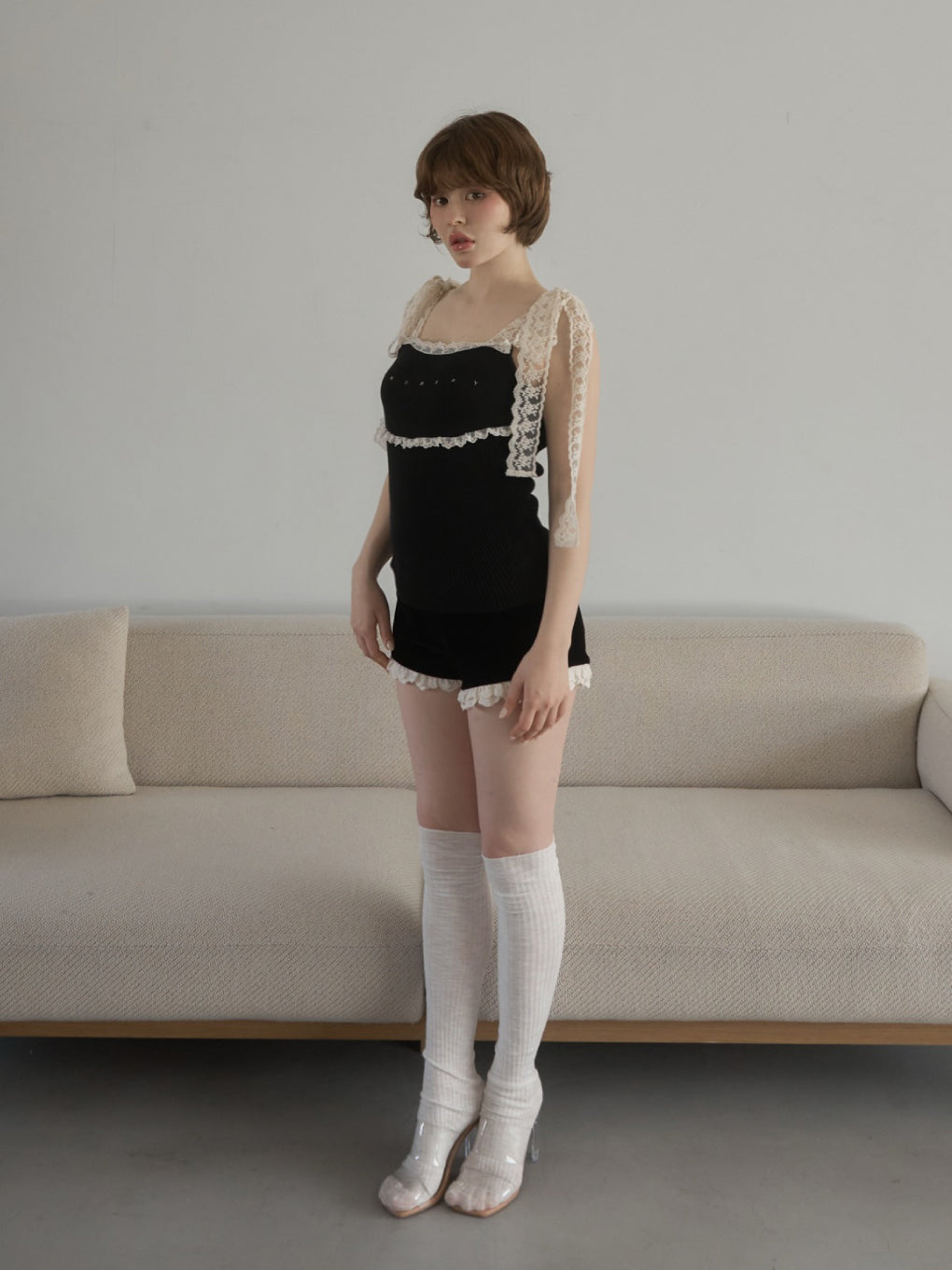 新品未使用　ANDMARY Lil lace knit tops アイボリー ANDMARY】Lil lace knit tops
