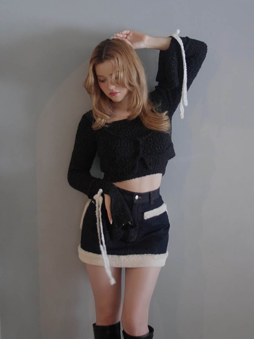 andmary  Lotta ribbon set cardigan Blackロッタリボンセットカーディガン