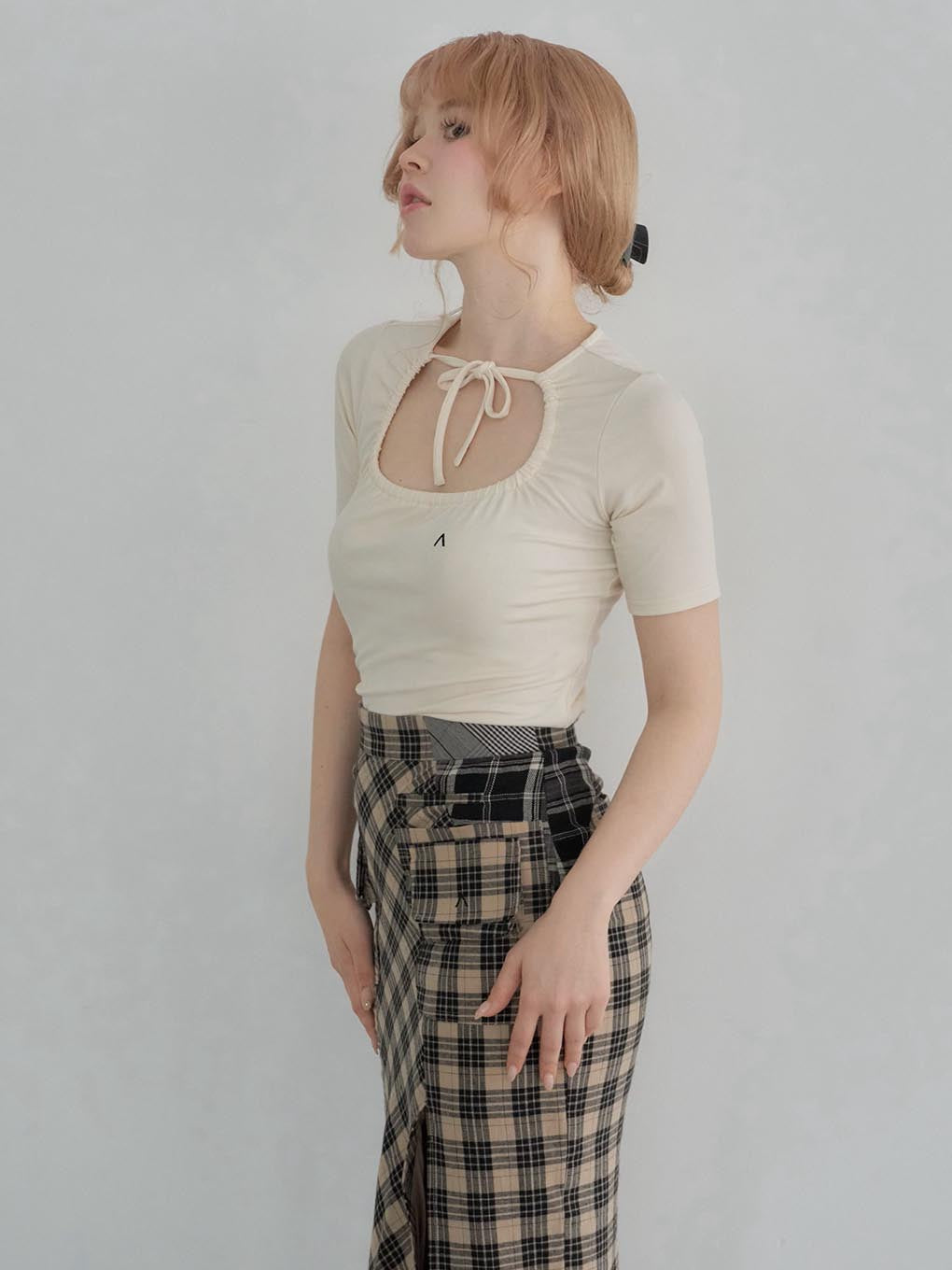 ANDMARY】Anna check long skirt
