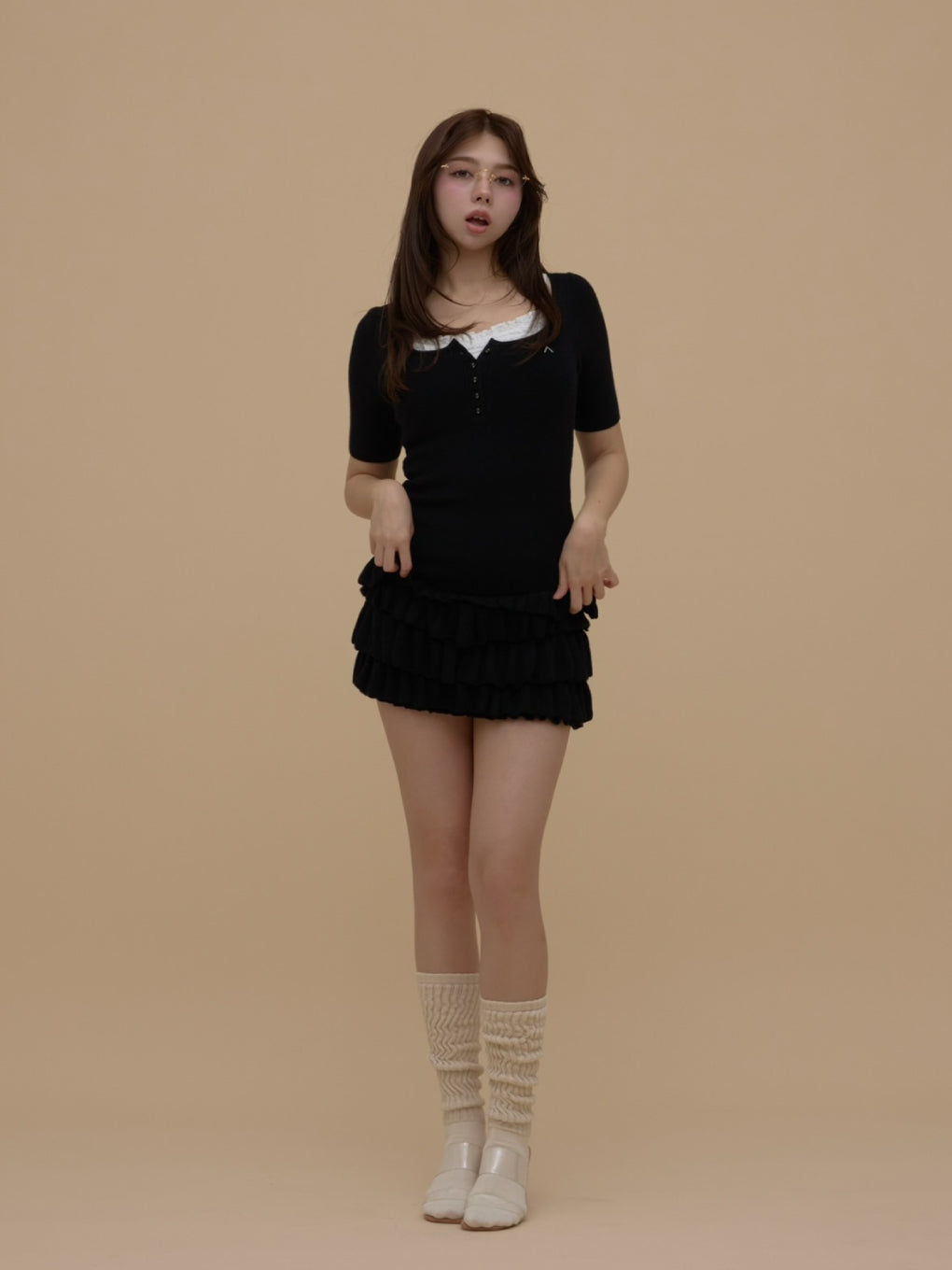 ANDMARY】Cyndi frill knit mini dress