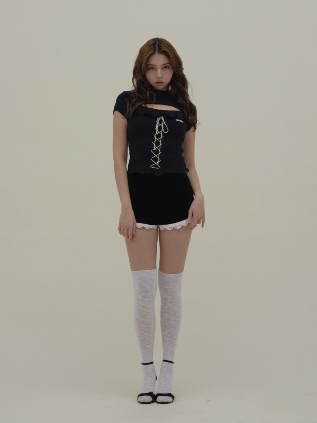トップス andmary Fleur frill knit tops ivory ANDMARY】Fleur frill knit tops