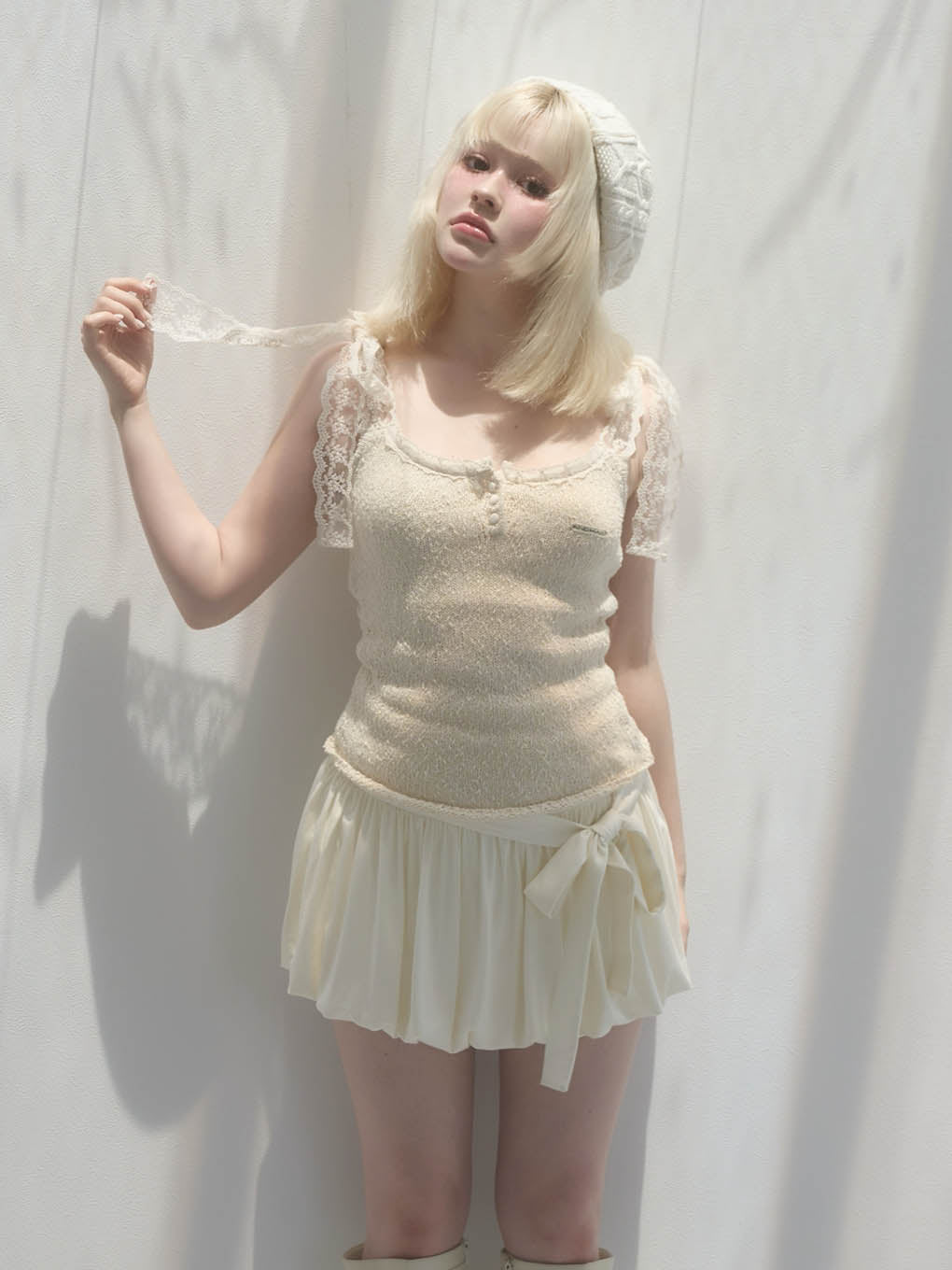Cotton ribbon tank　ANDMARY　IVORY Cotton ribbon tank