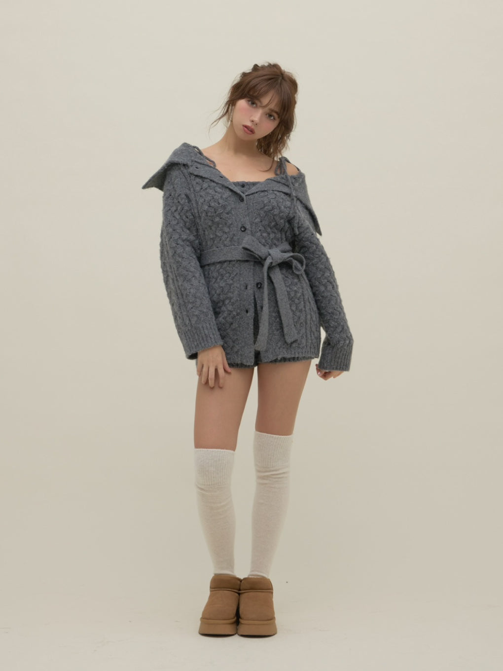 pam　CARORIE VINTAGE NYLON セットアップ ANDMARY】Pam cable knit set up