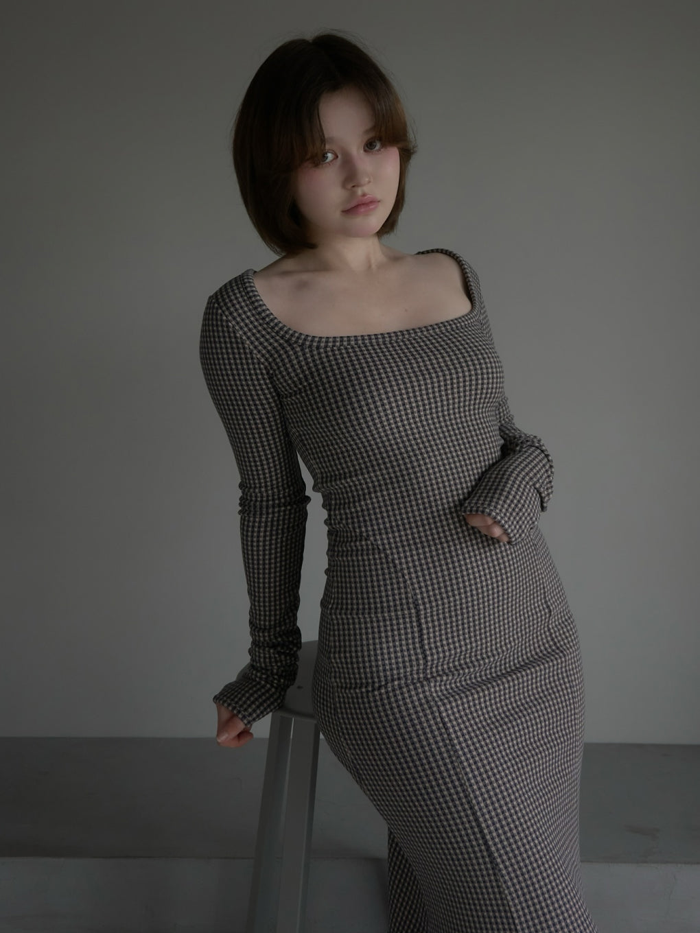 Anju check long dress