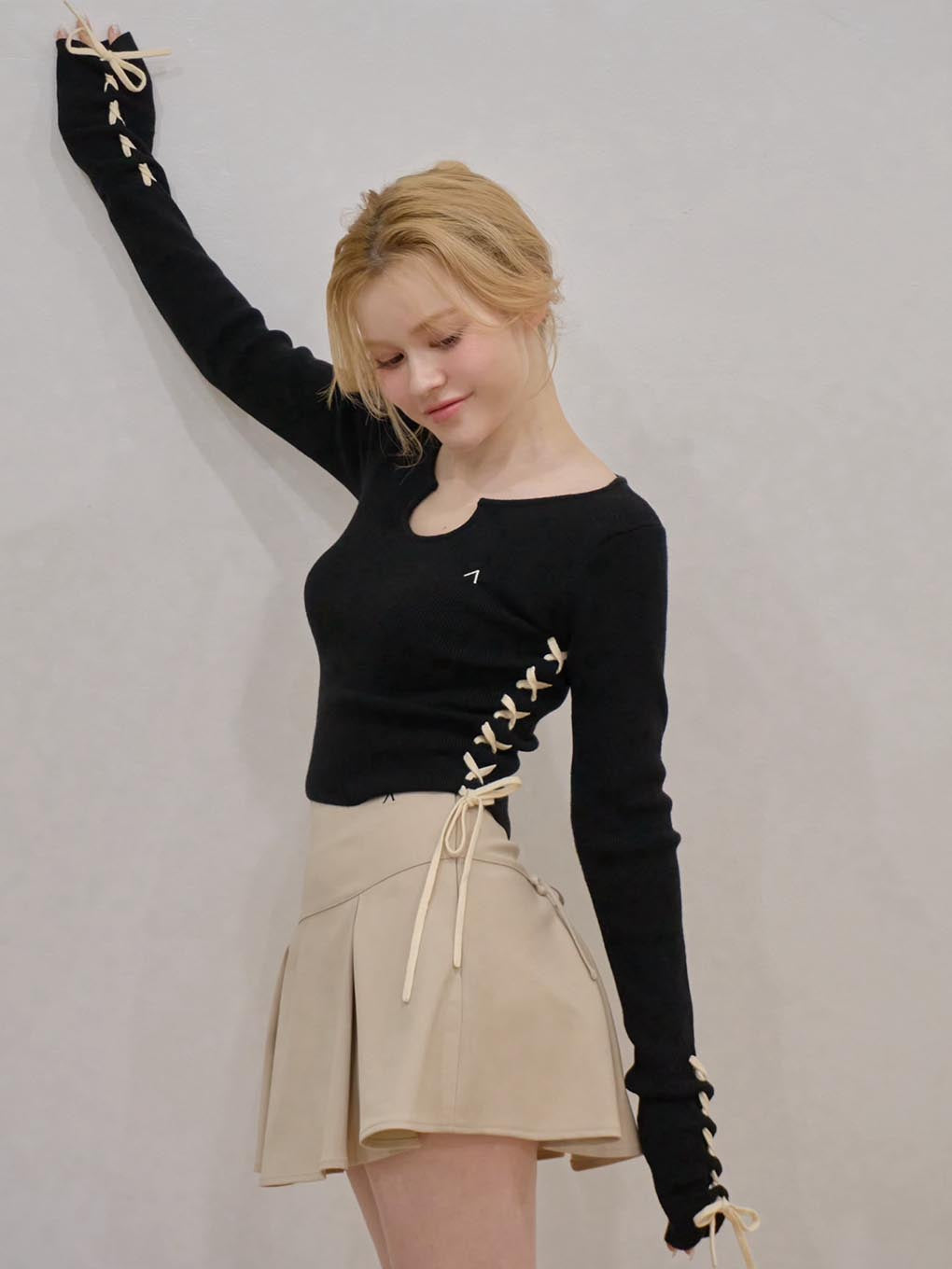 新品未使用andmary Millie ribbon knit tops ベージュ