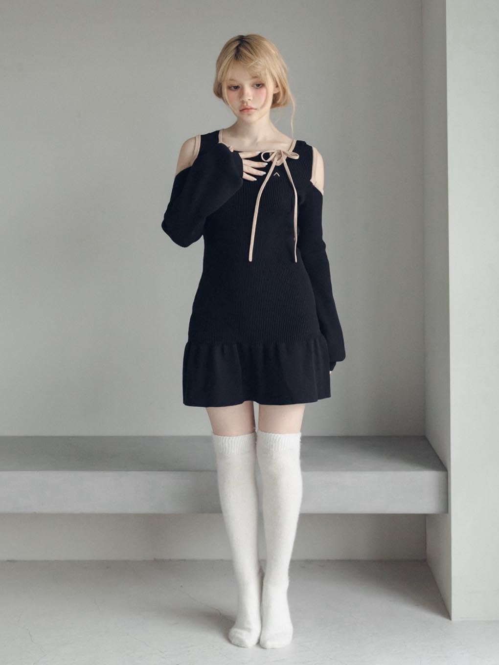 andmary♡Annie ribbon mini dress♡ブラックカラー…ブラック