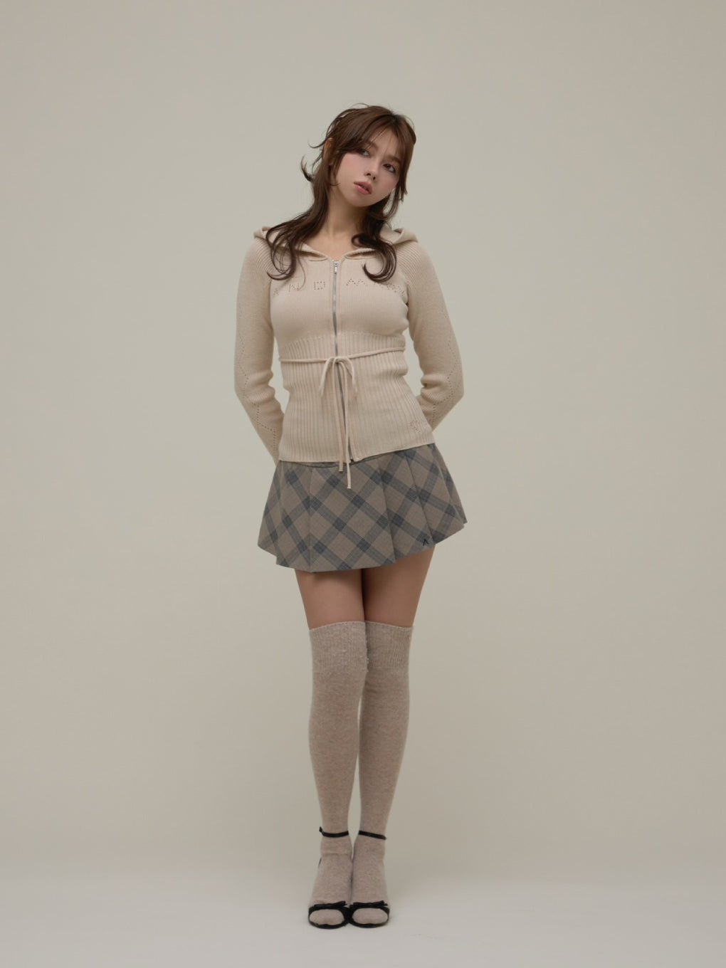 Coco check mini pleats skirt