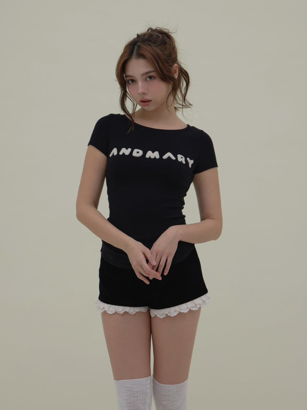 トップス andmary Mary logo ribbon tank ANDMARY】Mary logo ribbon tank