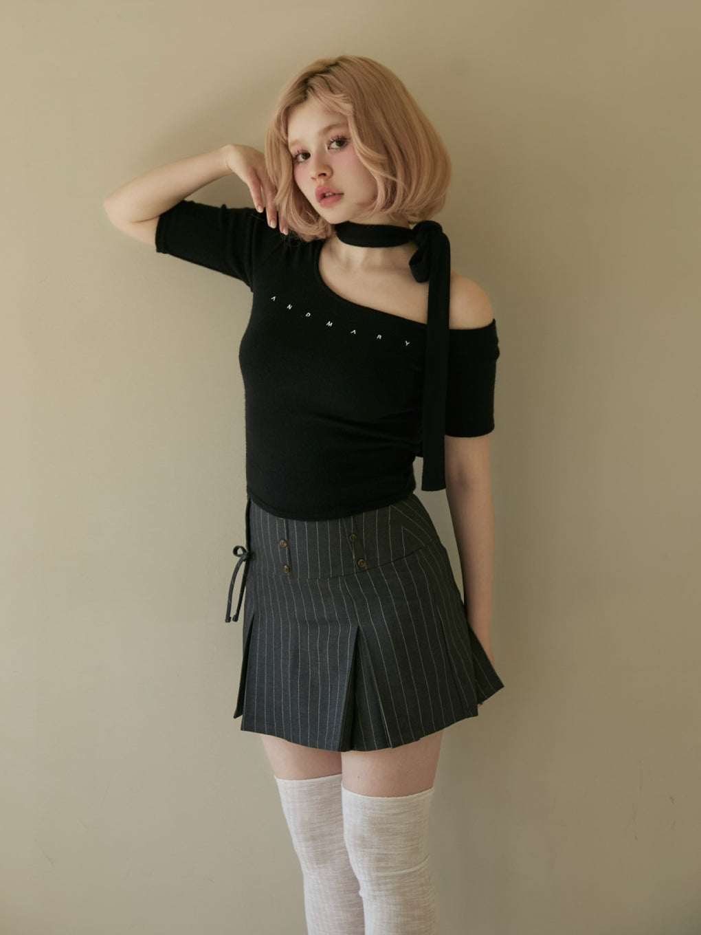 トップス andmary Tina ribbon tops black ANDMARY】Tina ribbon tops