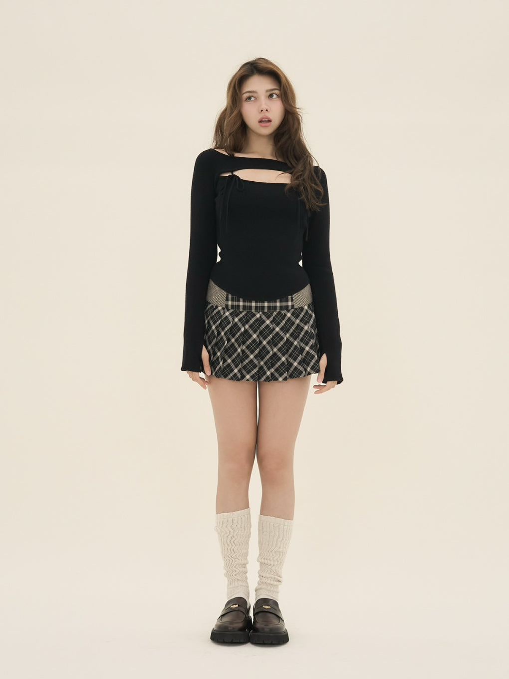 Coco check pleats skirt