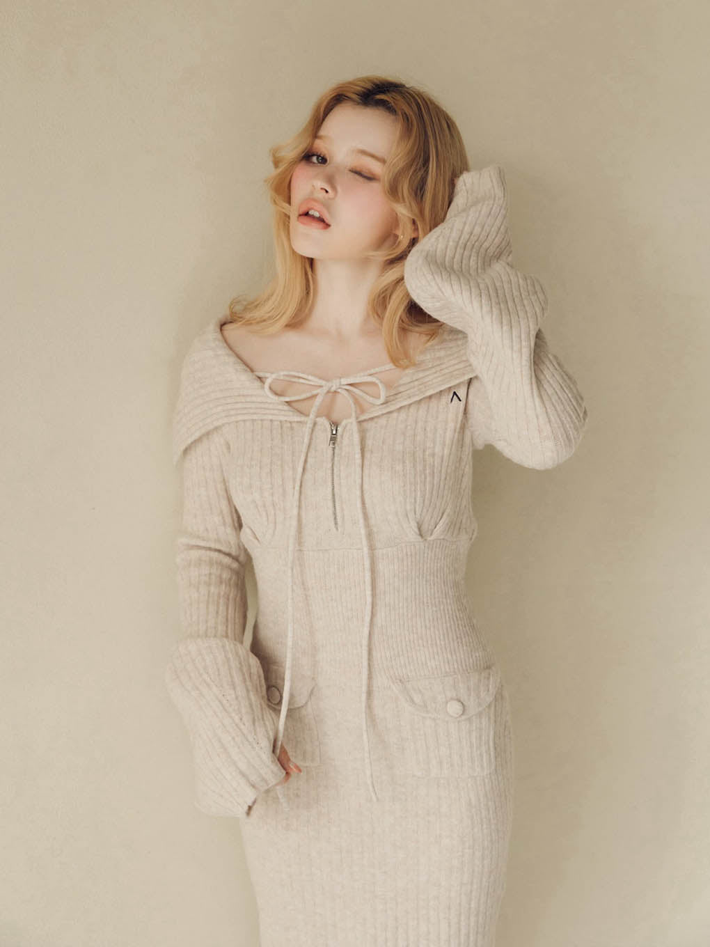 ベージュフリーサイズですandmary Noah ribbon knit dress beige♡