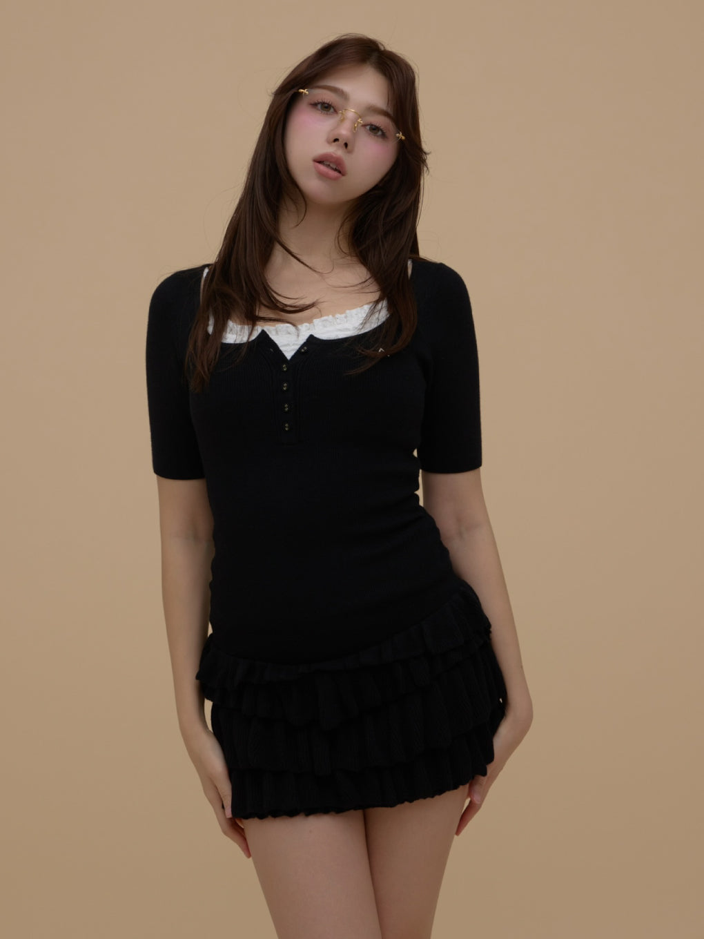 ANDMARY】Cyndi frill knit mini dress