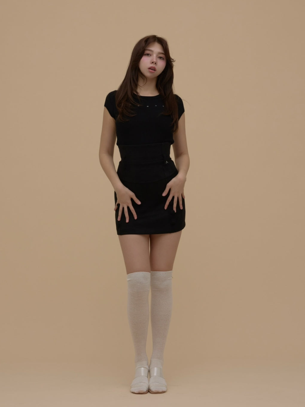 トップス andmary Mary logo silk tops black ANDMARY】Mary logo silk tops