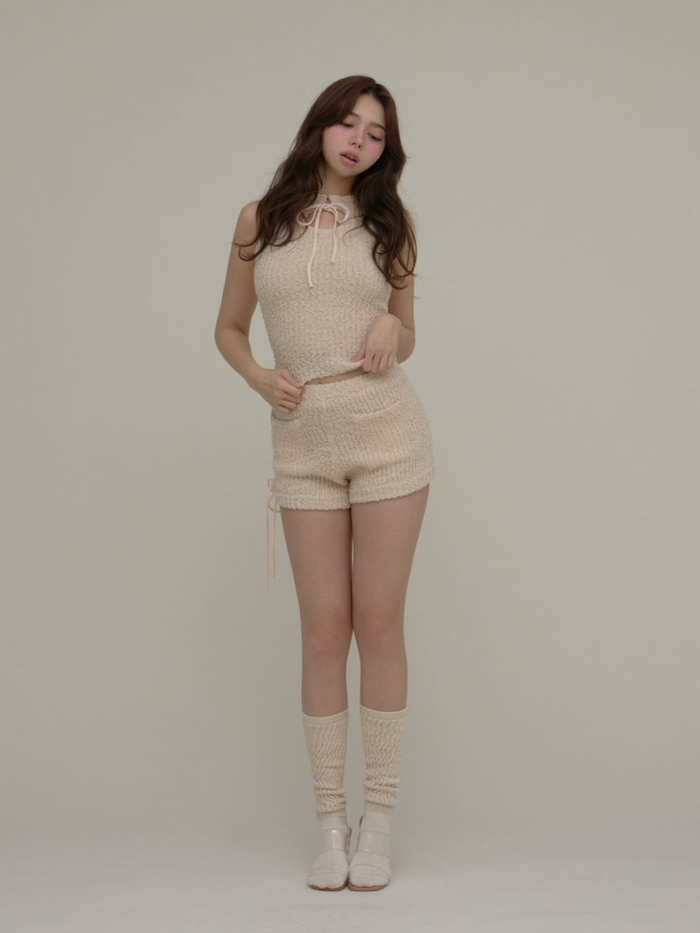 トップス andmary Meow ribbon set up beige ANDMARY】Meow ribbon set up