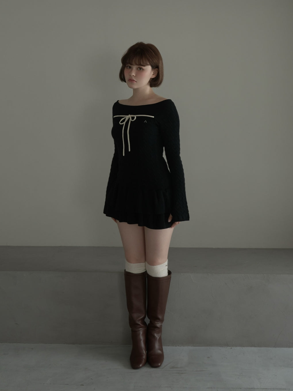 トップス andmary Milky frill mini dress black ANDMARY】Milky frill mini dress