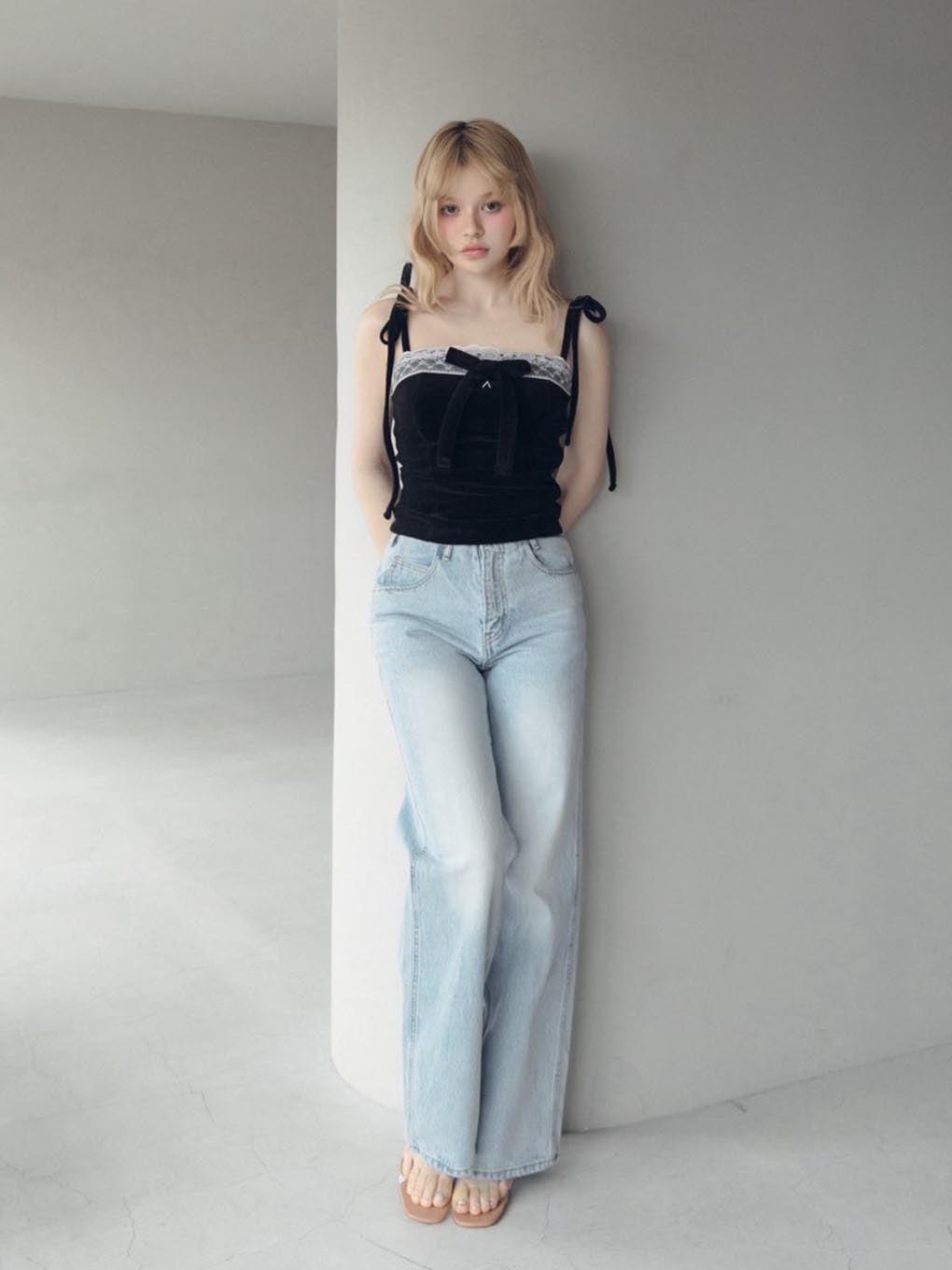 Andmary Heart hip wide denimパンツ