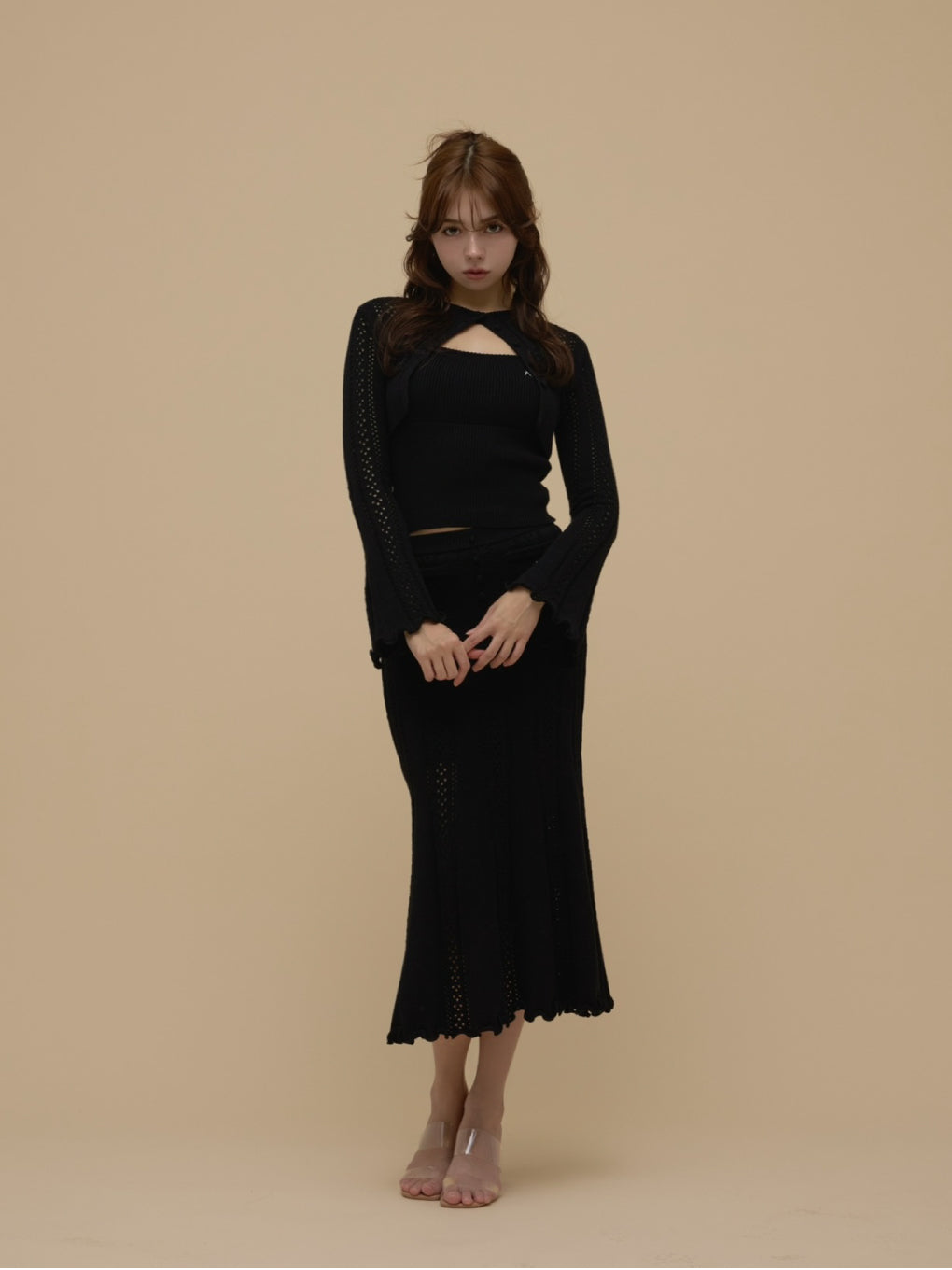 トップス Clala layered set andmary ANDMARY POPUP STORE Natalie ribbon set color beige/black/gray