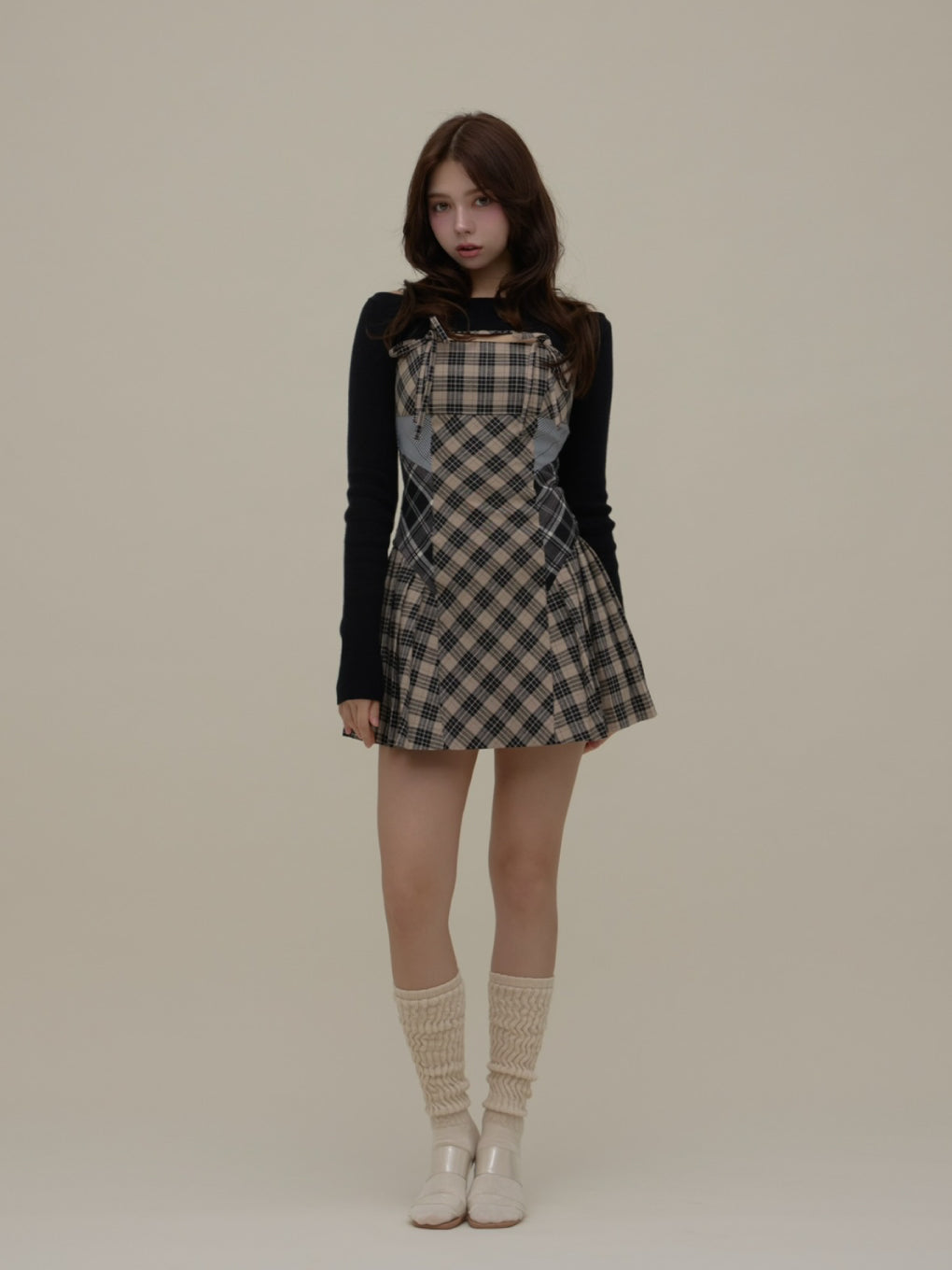 ANDMARY】Nadia check pleats mini dress