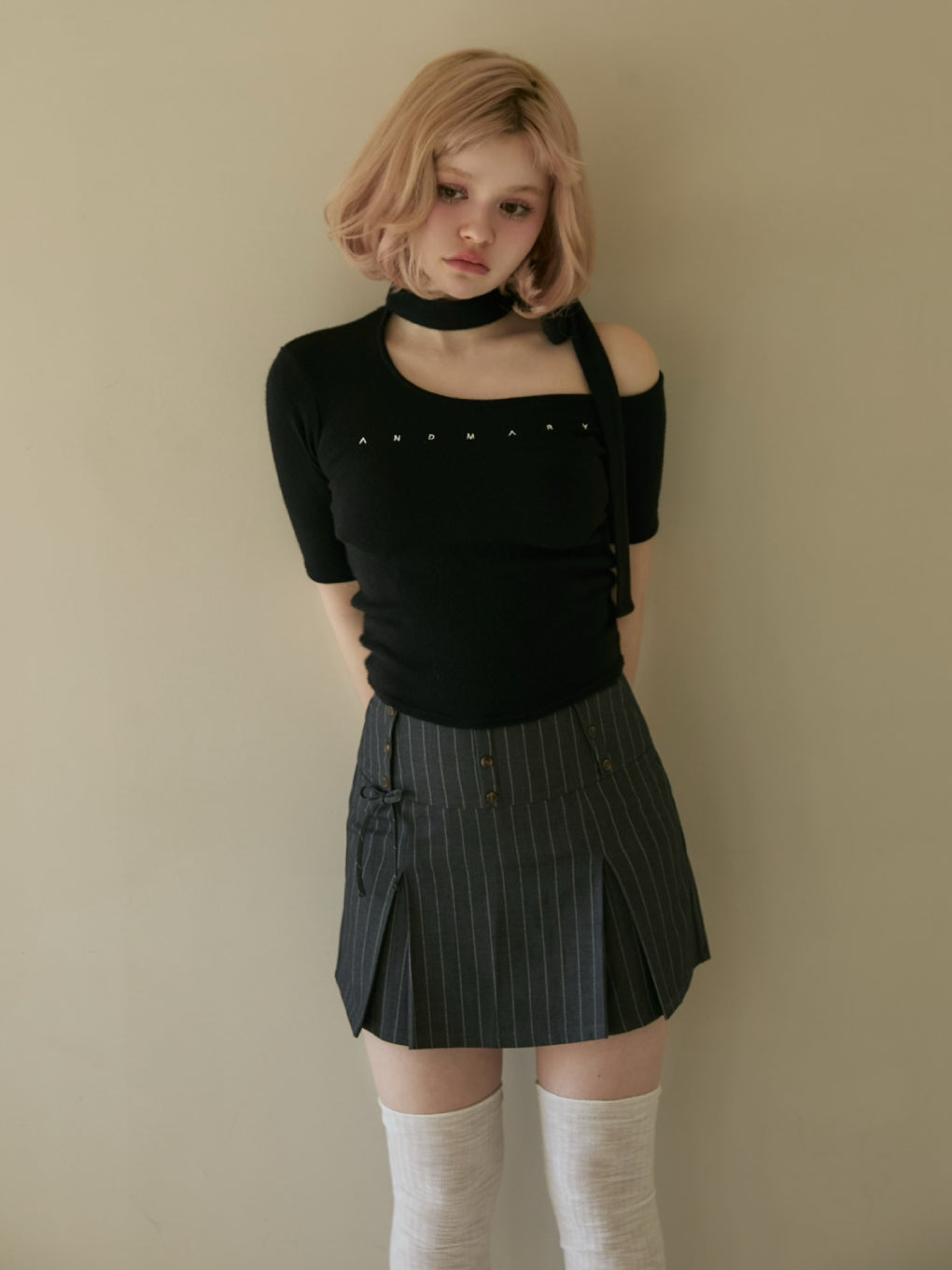 ANDMARY】Nana ribbon oneshoulder tops