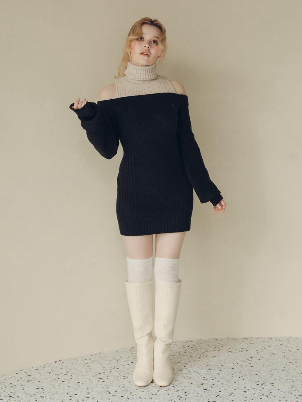 Cher knit mini dress  BLACK画像の色ブラック