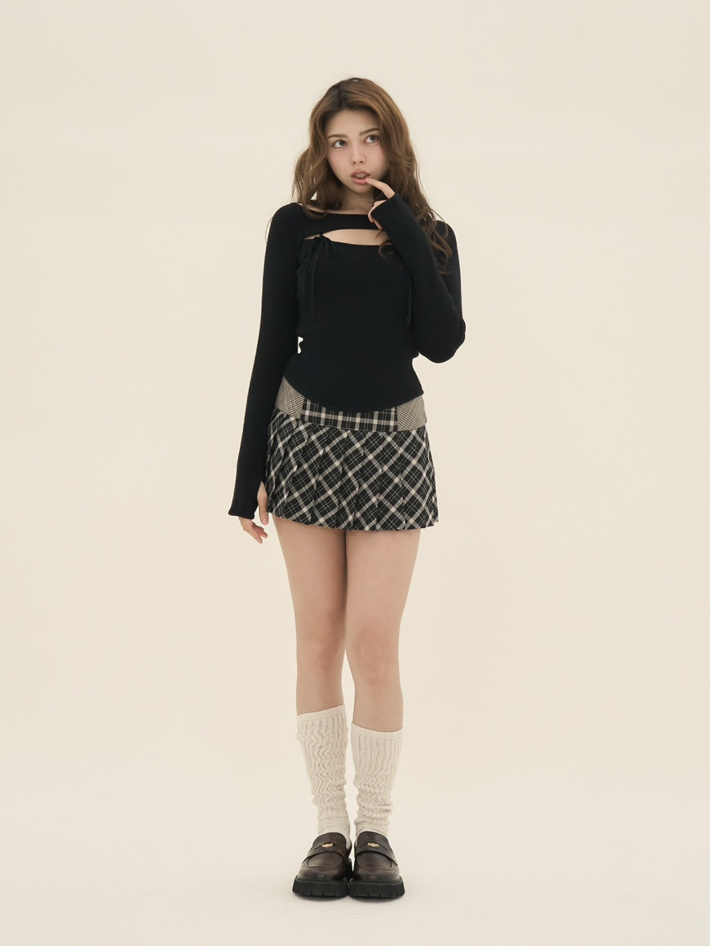 Coco check pleats skirt
